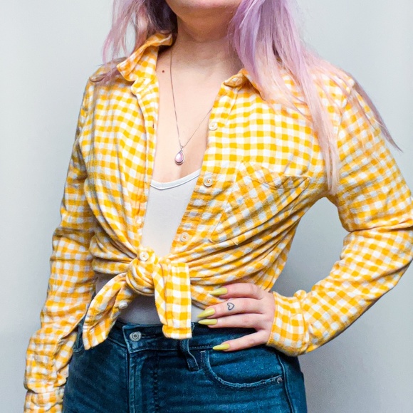 Forever 21 Tops - Bright Yellow Checkered Flannel